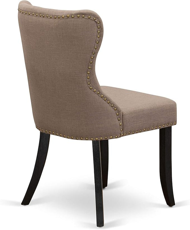 East West Furniture AMSI3-ABK-48 Antique 3 Piece Modern Set Contains a Round Kitchen Table with Pedestal and 2 Coffee Linen Fabric Parsons Dining Chairs, 36x36 Inch - LeafyLoom