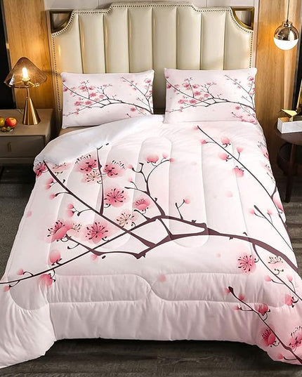 Erosebridal Cherry Blossoms Comforter Set Queen, Girl Pink Floral Down Comforter, Japanese Spring Bedding Set, Pale Pink Blossom Petal Quilted Duvet, Branch Floral Duvet Set for Women,Girly Romantic - LeafyLoom