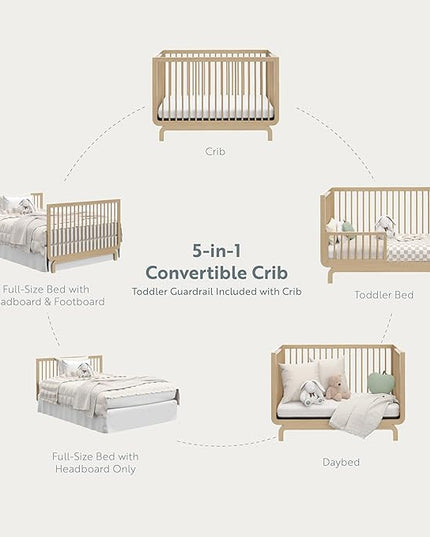Storkcraft Santorini Deluxe 5-in-1 Convertible Crib with Bonus Toddler Guardrail (Driftwood) – GREENGUARD Gold Certified, Toddler Guardrail Included in Box, Fits Standard Crib Mattress - LeafyLoom