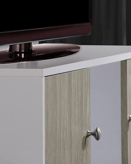 Hodedah Retro Style TV Stand with Two Storage Doors, and Solid Wood Legs, White - LeafyLoom