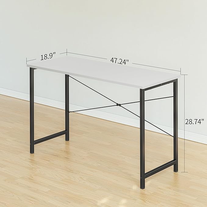 CubiCubi Computer Desk, 47 inch Home Office Desk, Modern Simple Style PC Table for Home, Office, Study, Writing, White - LeafyLoom