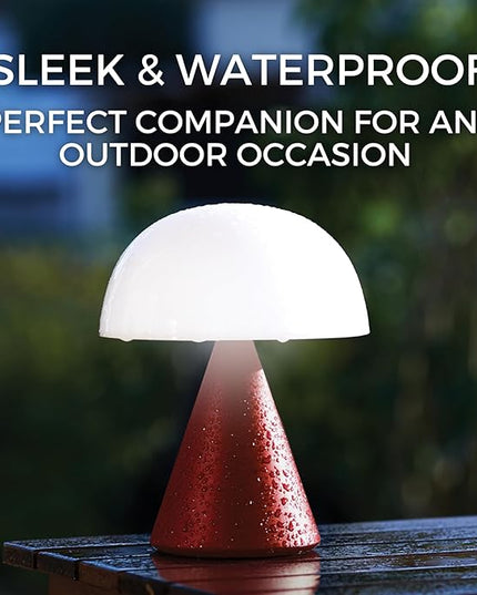 Lexon Mina L Mushroom Lamp - 9 LED Color Table Lamp for Bedrooms, Living Room & Office - Cordless, Rechargeable with 24h Light & Dimmer, Aluminum, Large - Dark Red - LeafyLoom