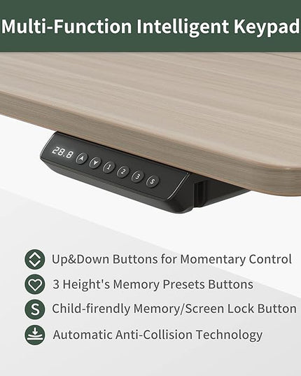 FEZIBO Standing Desk with Drawers, 48 x 25 Inch Adjustable Height Stand Up Desk with Storage Shelf, Home Office Desk with Monitor Stand, Light Walnut - LeafyLoom