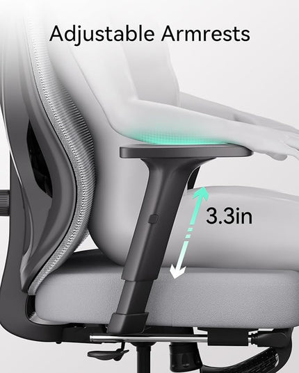 Hbada Ergonomic Office Chair, Desk Chair with Adjustable Lumbar Support and Height, Comfortable Mesh Computer Chair with Footrest 2D Headrest, Swivel Tilt Function Grey - LeafyLoom