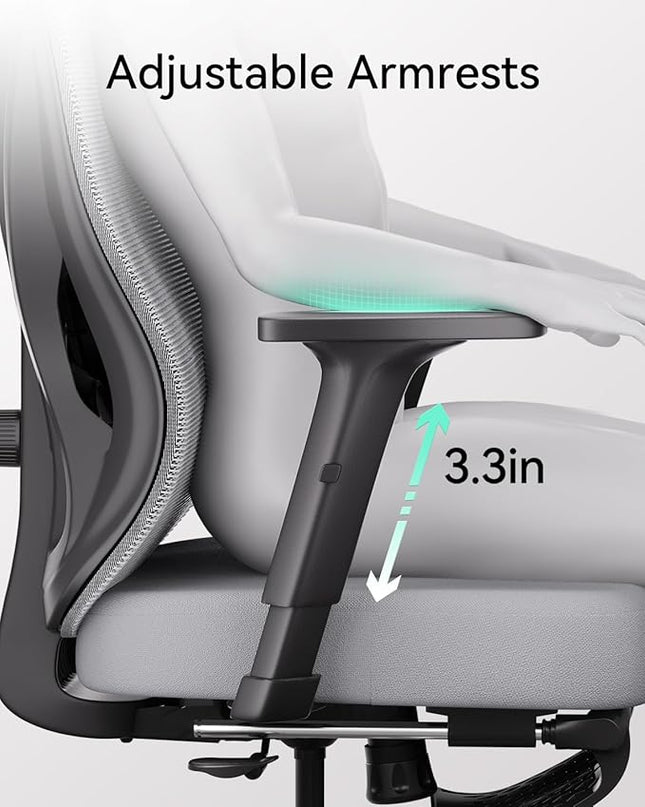 Hbada Ergonomic Office Chair, Desk Chair with Adjustable Lumbar Support and Height, Comfortable Mesh Computer Chair with Footrest 2D Headrest, Swivel Tilt Function Grey - LeafyLoom