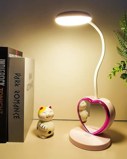 LED Desk Lamp, Cute Pink Desk Lamp with USB Charging Port/Pen Holder and Phone Stand, Touch Control Reading Lamp with 2 Color Modes,Eye-Caring Study Table Lamp for Kids Girls College Dorm Bedroom - LeafyLoom