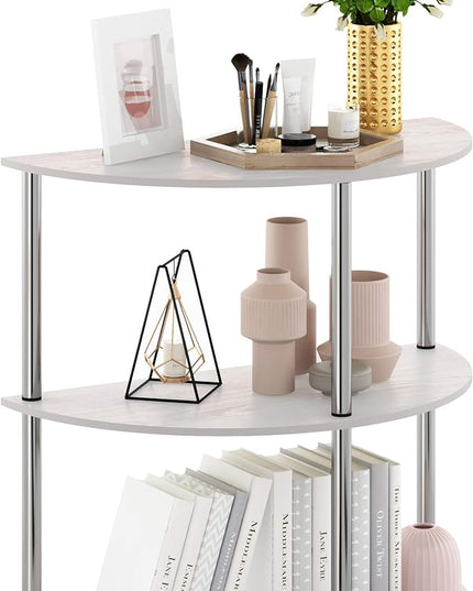 Furinno Frans Turn-N Half Round Console Table with Stainless Steel Tubes, White Oak, 15.6D x 31.1W x 30.8H in - LeafyLoom