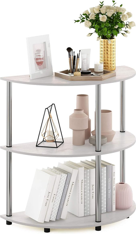 Furinno Frans Turn-N Half Round Console Table with Stainless Steel Tubes, White Oak, 15.6D x 31.1W x 30.8H in - LeafyLoom