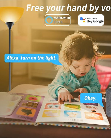 PESRAE Smart RGB Floor Lamp Work with Alexa, Google Assistant WiFi App, Modern Color Changing Floor Lamp, Dimmable Corner Floor Lamp for Living Room, Bedroom and Play Room (without Remote Control) - LeafyLoom