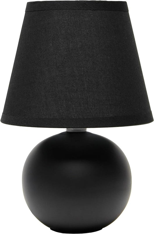 Simple Designs LT2008-BLK Mini Ceramic Globe Table Lamp with Matching Fabric Shade, Black - LeafyLoom