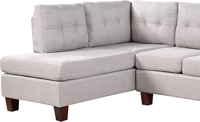 Living Room L-Shape Sectional Sofa with Left Facing Chaise, Linen Upholstered Reversible Corner Couch for Home, Small Space, Apartment, Light Gray, 97 Inch - LeafyLoom