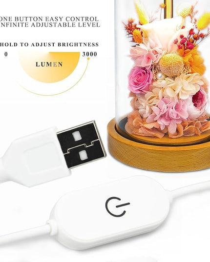 Preserved Fresh Flower Lamp, Room Sleep Lamp with Warm Light, True Immortal Flower Lamp, Decoration for Cabinet, DIY Handmade Flower Unique for Your Partner, Pink - LeafyLoom