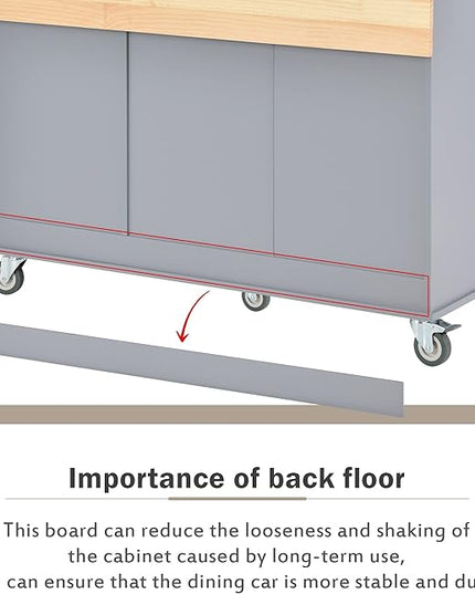 52.7 Cart with Wood Top and Drop Leaf Breakfast Bar, Rolling Mobile Island Towel Rack,Large Storage Cabinet Kitchen Table for Dinning Room, Grey, 52.76 Inch - LeafyLoom