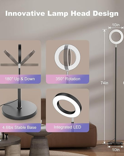 Dual-Sided RGBCW Floor Lamp, 42W 2800LM Bright Dimmable LED Standing Lamp with Remote Control, 350° Rotatable Head, Modern Color Changing Tall Lamps for Living Room Bedroom Studio Office Gaming Garage - LeafyLoom