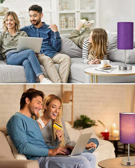 AKASUKI Table Lamp for Bedroom, 3 Way Dimmable Touch Lamp with Dual Charging Station, Small Bedside Lamps for Night Stands, Living Room, Office(LED Bulb Included) - LeafyLoom