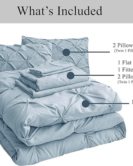 Lane Linen California King Comforter Set, 7 Piece Cal King Bed in a Bag, Pintuck Cal King Bedding Set, Soft Cali King Bed Set, Cal King Bed Comforter Set with Sheets, Pillowcases & Shams - French Blue - LeafyLoom