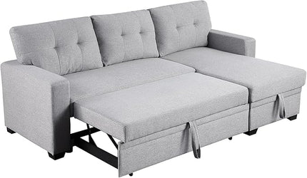 L Shape Sleeper Sofa Bed with Storage, Large Full Size Pull Out Sectional Couch, Futon Chaise Lounge Recliner for Living Room, Apartment, Bedroom, Office, Grey - LeafyLoom