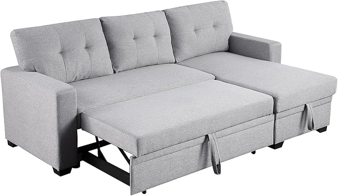 L Shape Sleeper Sofa Bed with Storage, Large Full Size Pull Out Sectional Couch, Futon Chaise Lounge Recliner for Living Room, Apartment, Bedroom, Office, Grey - LeafyLoom