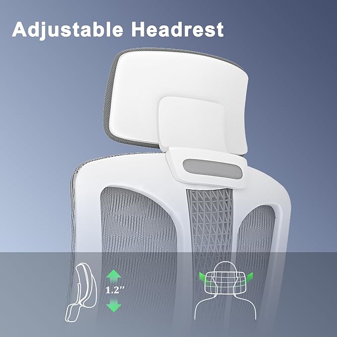 Ergonomic Mesh Office Chair, Computer Desk Chair with 3D Armrests, Adjustable Lumbar Cushion & Adjustable Headrest, High Back Home desk Chair with Tilt Function, Mesh Backrest & Seat - LeafyLoom