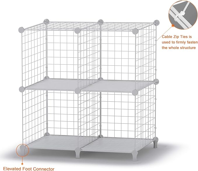 HOMIDEC Wire Cube Storage, Storage Shelves 4 Cube Bookshelf Bookcase Closet Organizer and Storage, Wire Storage Shelves Multi-Use DIY Storage Cube Shelf for Books, Toys, Clothes, Tools - LeafyLoom