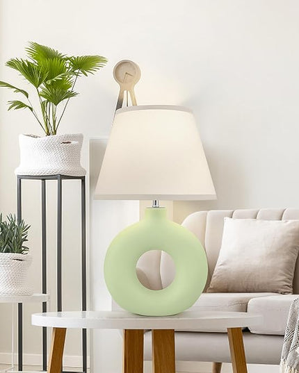 Green Ceramic Table Lamp for Living Room Bedroom, 21" Modern Bedside Lamps for Kids Room 3 Color Temperature Small Table Lamps for Night Stands, Dorm, Dining Room, Home Décor (Bulb Included) - LeafyLoom