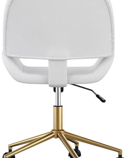 Martha Stewart Tyla Armless Swivel Task Chair for Home Office in White Faux Leather with Polished Brass Frame - LeafyLoom