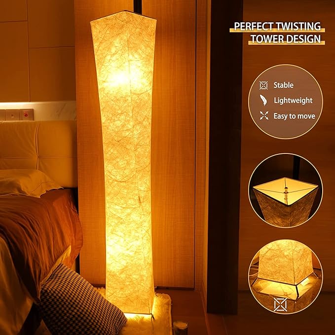 LEONC Design 61'' Creative LED Floor Lamp, Softlighting Minimalist Modern Contemporary with Fabric Shade & 2 Bulbs Floor Lamps for Living Room Bedroom Warm Atmosphere(Tyvek Dupont 10 x 10 x 61 inch) - LeafyLoom