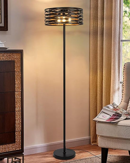 Industrial Floor Lamp for Living Room, Farmhouse Floor Lamps for Living Room Bright Lighting, Vintage Rustic Floor Lamp with Double Shades, Tall Standing Lamp for Bedroom, Office(Black) - LeafyLoom