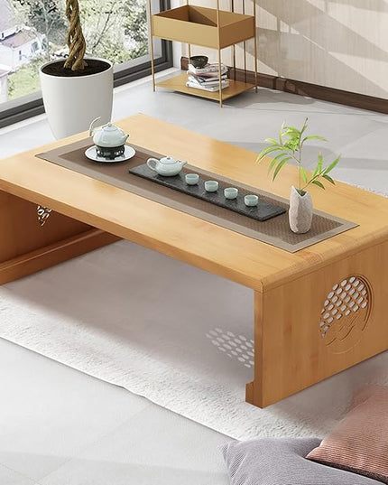 Folding Coffee Table Foldable Japanese Floor Table Low Table for Living Room,Dining Room,Tea,Tatami,Home Decoration (Log Color 47.24 * 19.68 * 12.2 INCH) - LeafyLoom