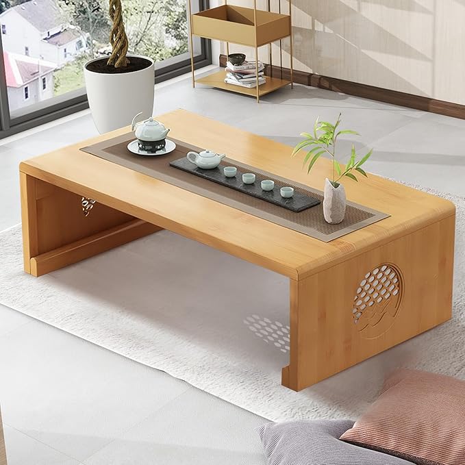 Folding Coffee Table Foldable Japanese Floor Table Low Table for Living Room,Dining Room,Tea,Tatami,Home Decoration (Log Color 47.24 * 19.68 * 12.2 INCH) - LeafyLoom