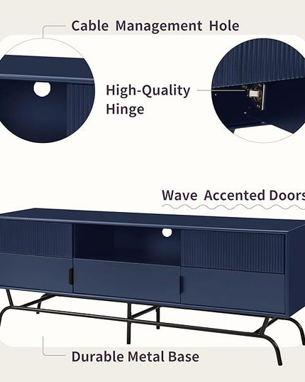 24/7 Shop at Home Quin Modern TV Stand with Storage Drawers, Media Console Cabinet, Entertainment Center for 65 inch Television, Unique Living Room Furniture, Indigo - LeafyLoom