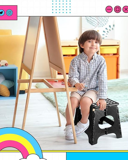 Delxo Folding Step Stool,11 Inch Non-Slip Foldable Step Stools for Kids and Adults,Portable Foldable Step Stool Lightweight Small Folding Stool with Handle for Kitchen Bathroom in Black,1 Pack - LeafyLoom