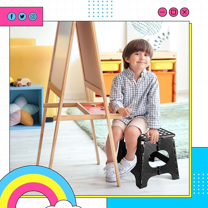 Delxo Folding Step Stool,11 Inch Non-Slip Foldable Step Stools for Kids and Adults,Portable Foldable Step Stool Lightweight Small Folding Stool with Handle for Kitchen Bathroom in Black,1 Pack - LeafyLoom