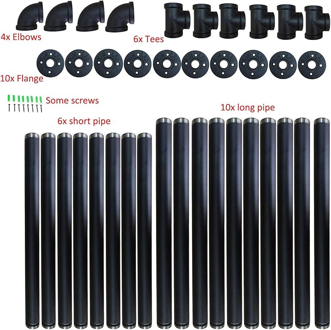 Yuanshikj 2Pc (56" Tall 12" deep,3/4") Industrial Wall Mount Iron Pipe Shelf Shelves Shelving Bracket Vintage Retro Black DIY Bookshelf Storage Office Room Kitchen (5Tier Hardware Only) - LeafyLoom