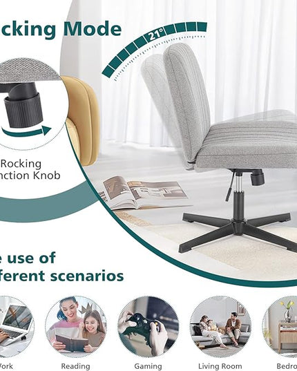 OLIXIS Cross Legged Armless Wide Adjustable Swivel Padded Home Office Desk Chair, Grey - LeafyLoom