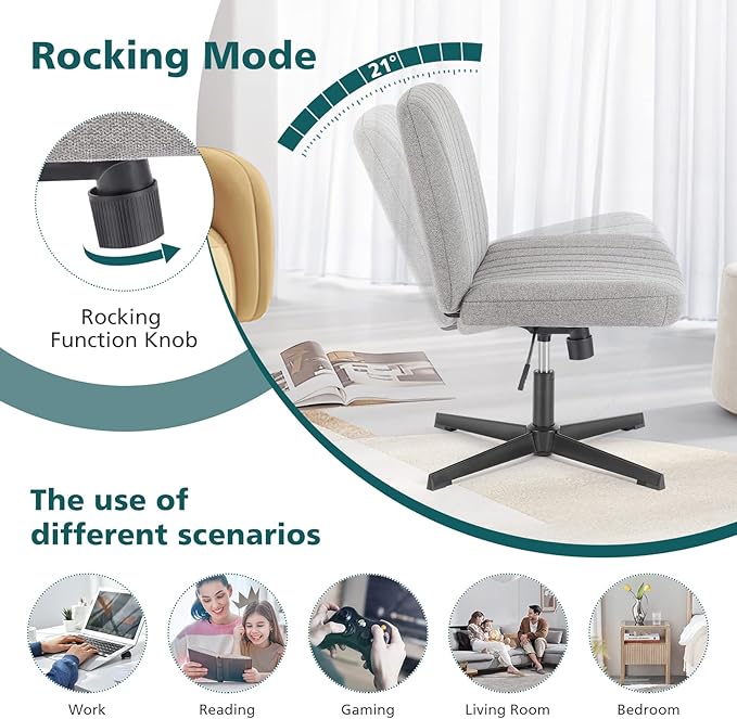 OLIXIS Cross Legged Armless Wide Adjustable Swivel Padded Home Office Desk Chair, Grey - LeafyLoom