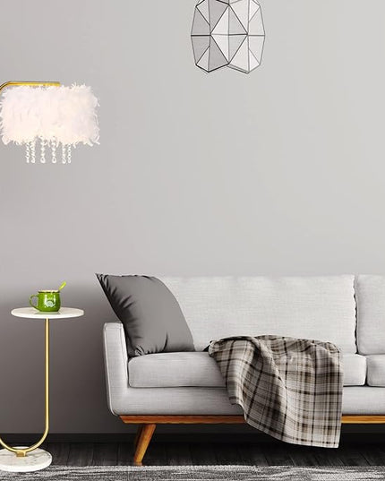 Unique Led White Feather Floor Lamp with Tray,Ostrich Feather Stand Lamp,Living Room Bedroom Office Shop Window Decoration Lamp,Foot Switch and Brass/Gold Finish Arc Floor Lamp - LeafyLoom
