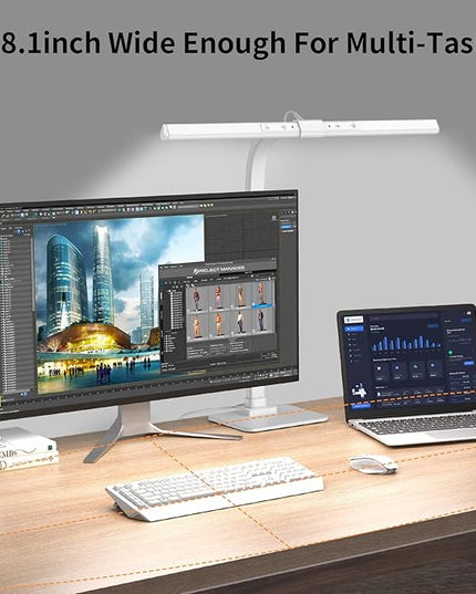 KableRika LED Desk Lamp, Architect Desk Lamps for Home Office, 12W Bright Modern Tall Table Lamp with Base, Dimmable&6 Color Modes, Auto-Dimming for Office Desk Lighting, Workbench, Monitor, Crafting - LeafyLoom