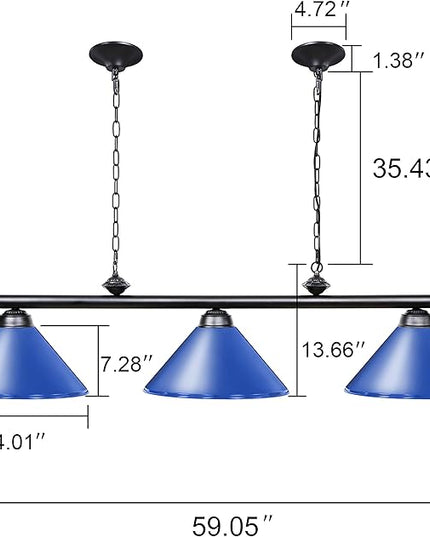 Wellmet 3 Light Pool Table Light for Game Room 7ft/8ft/9ft Tables, Vintage Kitchen Light for Man Cave, Kitchen, Dinning Room, Bar - LeafyLoom