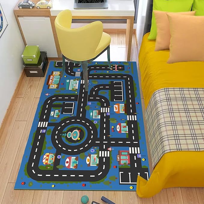 Analog ABC Kids Rug Playroom Car Rug Play Mat City Life Road Rug for Cars Fun City Map for Carpet for Bedroom Boys (39 * 59 inches, Hope City) - LeafyLoom