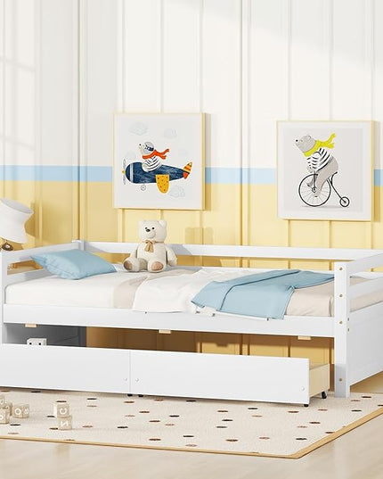 Bellemave Daybed with Two Storage Drawers Wood Day Bed, Sofa Bed Frame with Storage Drawers Daybed Couch with Storage Bed for Living Room Bedroom （White）… - LeafyLoom