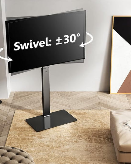 FITUEYES Universal Floor TV Stand Swivel Mount Height Adjustable for 27 32 55 65 70 inch Flat and Curved Screen TVs, Tempered Glass Base Black TV Stands with Cable Management Modern - LeafyLoom