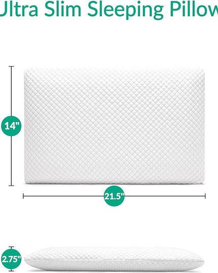 AM AEROMAX 2.75 Inches Standard Size Hyper Slim Memory Foam Pillow for Stomach and Back Sleepers - Thin, Flat Design for Cervical Neck Alignment and Deeper Sleep. - LeafyLoom