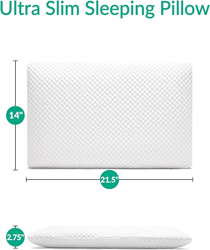 AM AEROMAX 2.75 Inches Standard Size Hyper Slim Memory Foam Pillow for Stomach and Back Sleepers - Thin, Flat Design for Cervical Neck Alignment and Deeper Sleep. - LeafyLoom
