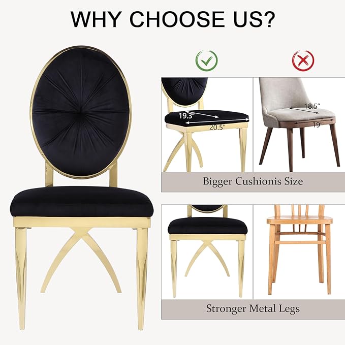 ACEDÉCOR Black and Gold Dining Chairs Set of 6, Black Velvet Upholstered Dining Room Chair with Polished Gold X Shaped Legs, Oval Back Dining Chairs for Kitchen, Dining Room, Living Room,Department - LeafyLoom