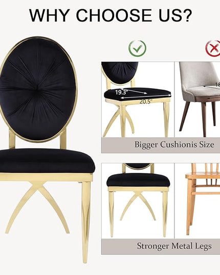 ACEDÉCOR Black and Gold Dining Chairs, Velvet Upholstered Dining Room Chair with Oval Back & Gold Unique Legs, Mid-Century Modern Armless Chair Set of 10 - LeafyLoom