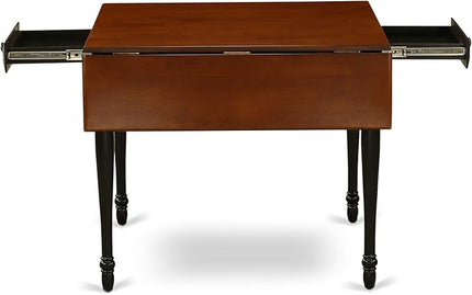 East West Furniture Monza Mid-Century Modern Rectangle Dining Table Top with Dropleaf & Stylish Legs, 36x54 Inch, Black & Cherry - LeafyLoom