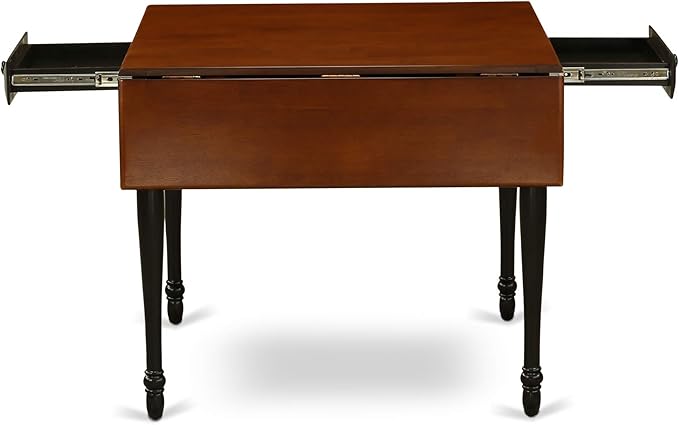 East West Furniture Monza Mid-Century Modern Rectangle Dining Table Top with Dropleaf & Stylish Legs, 36x54 Inch, Black & Cherry - LeafyLoom