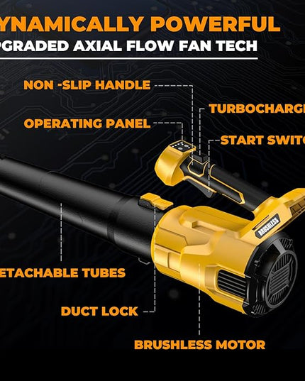 Cordless Leaf Blower for Dewalt 20V Max Battery, 480 CFM Electric Blower with Brushless Motor, Adjustable 3 Speeds up to 22000RPM, Handheld Leaf Blower for Lawn Care,Yard and Snow Blowing(No Battery) - LeafyLoom