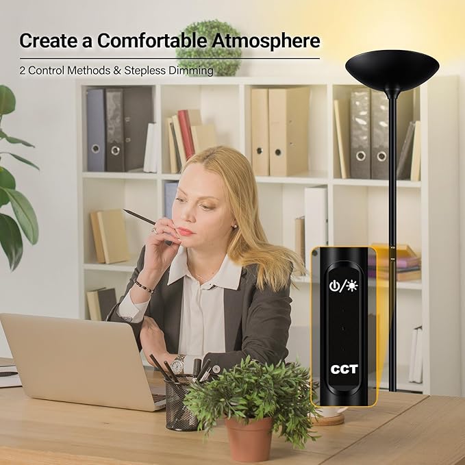 BoostArea Dimmable Floor Lamp,30W 3000LM Super Bright LED Torchiere Standing Lamp with Remote & Touch Control,71 in Tall Pole Sky Modern Floor Lamps for Living Room Bedroom Office,2700k-6500k,Black - LeafyLoom